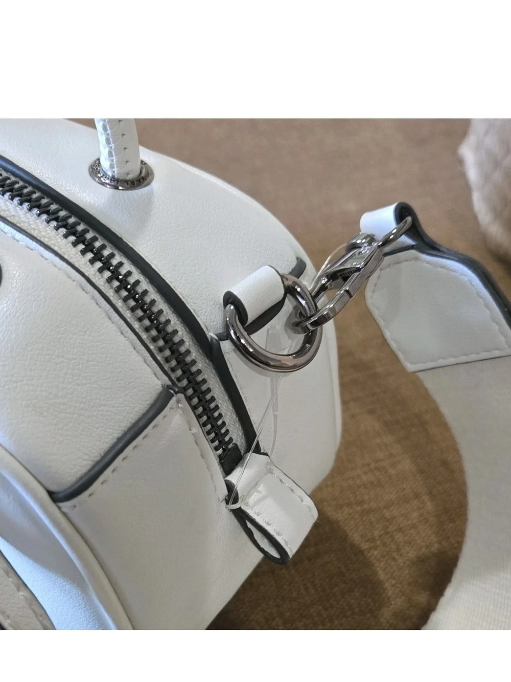 Karl Lagerfeld White Leather Dome Satchel with Strap
